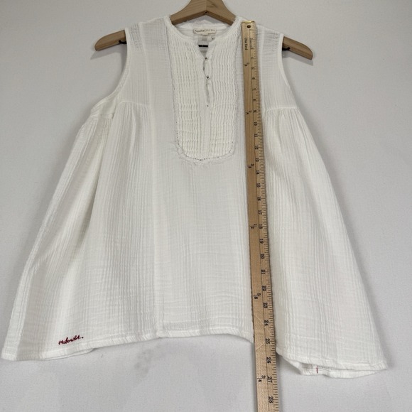 Gauzy White Cotton Top Womens Large Beachy Relaxed Boho Tropical Breathable - Picture 15 of 16